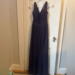 Bill Levkoff - Deep Purple / Plum Formal Maxi Dress with Lace Details on Top